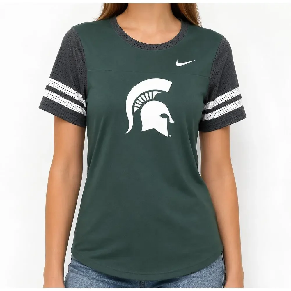 Nike Michigan State Spartans Shirt Womens Small Green Gray Crew Neck Pullover